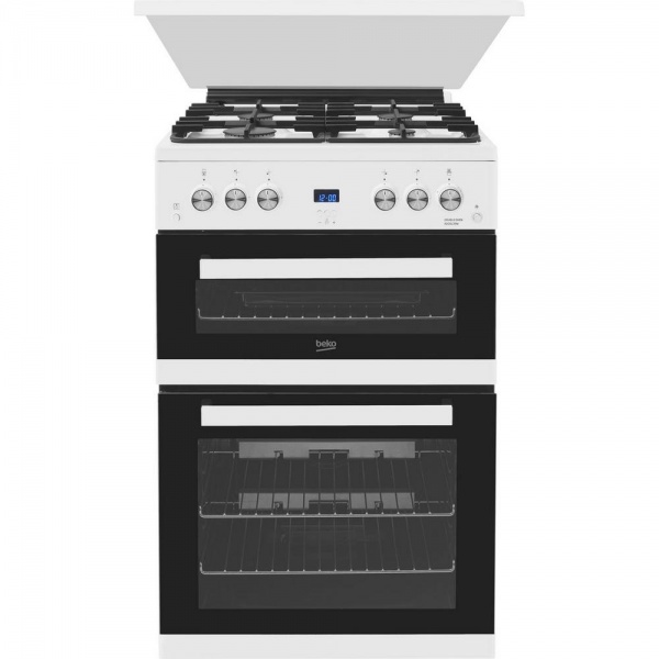 Beko EDG6L33W 60cm Double Oven Gas Cooker with Glass Lid